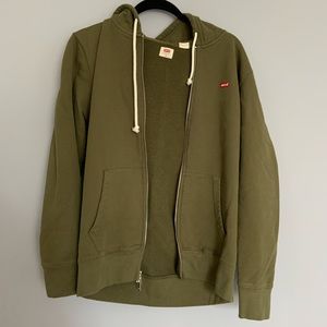 Olive Levi’s zip up sweatshirt.